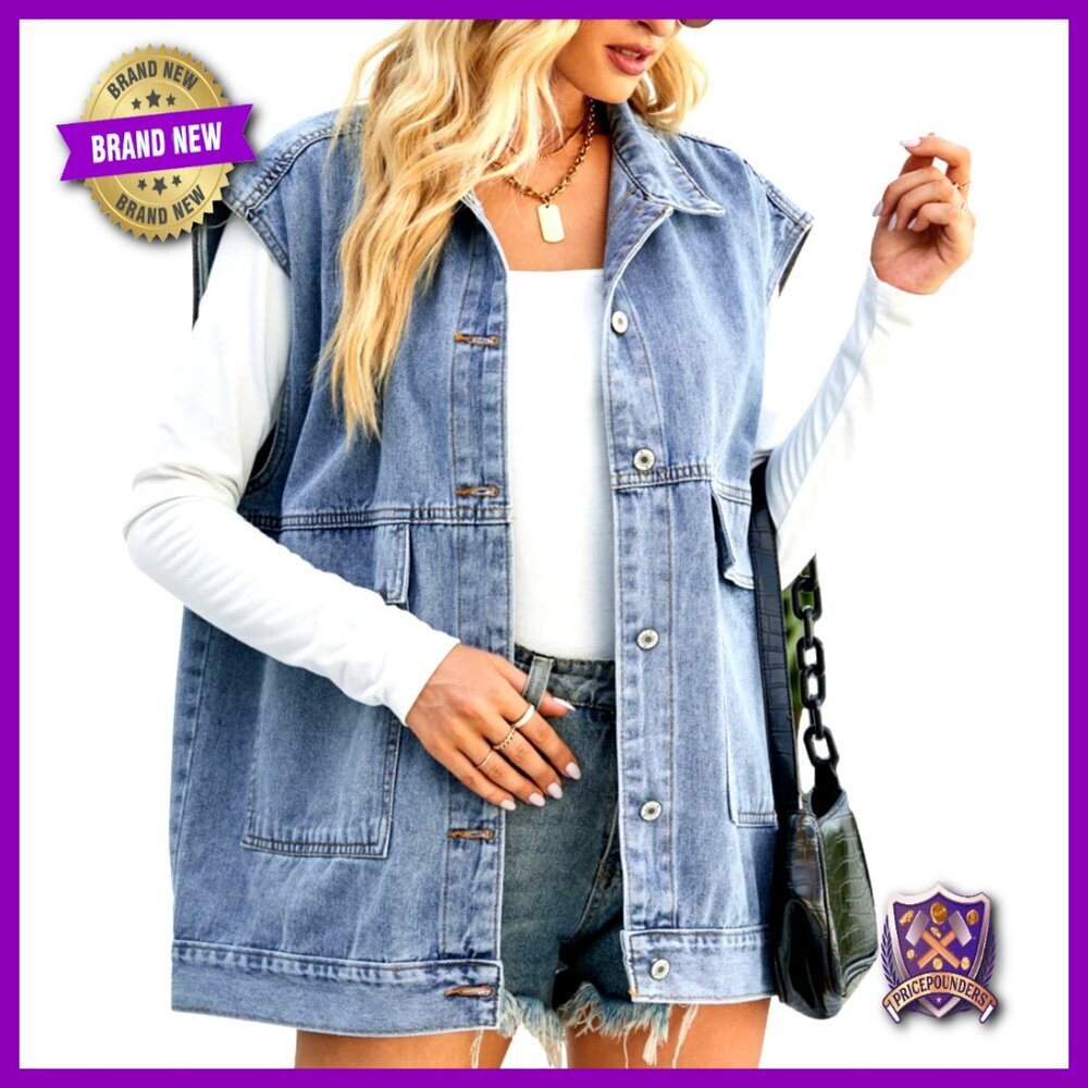 Vintage Denim Jean Vest Oversized Button Down Gilet Y2K Chic Retro